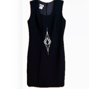 GARCONNE Elegant Black Dress with White Embroidery size 4